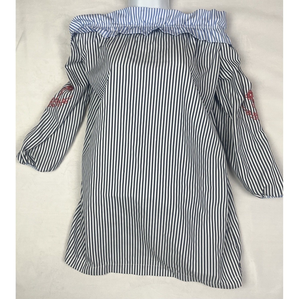 Romeo & Juliet Couture off-shoulder striped embroidered blouse Tunic Dress